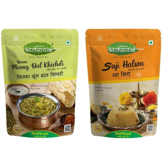 Kitchential Green Moong Dal Khichdi & Suji Halwa Combo  Ready to Cook (Pack of 2 - 400 gm)