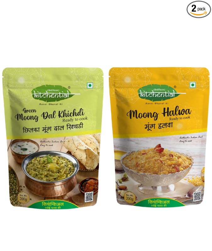 Kitchential Green Moong Dal Khichdi & Moong Halwa Combo | Ready to Cook & Healthy Meal (Pack of 2 - 400 gm)