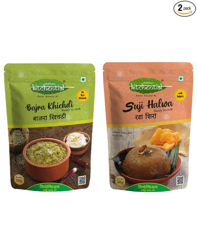 Kitchential Bajra Khichdi & Suji Halwa with Jaggery Combo | Redy to Cook (Pack of 2 - 400 gm)