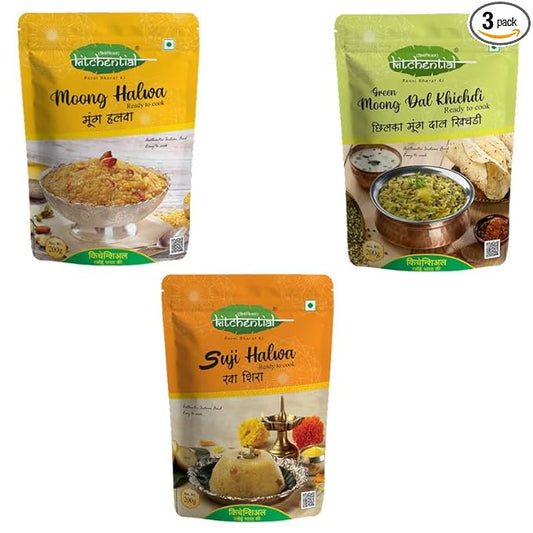 Green Moong Dal Khichdi Moong Halwa Suji Halwa Combo (600gm)