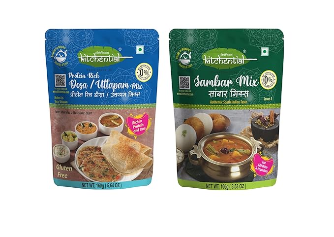 Kitchential Protein Rich Dosa/Uttapam + Sambar Mix, Combo - (Pack of 2-260 gm)