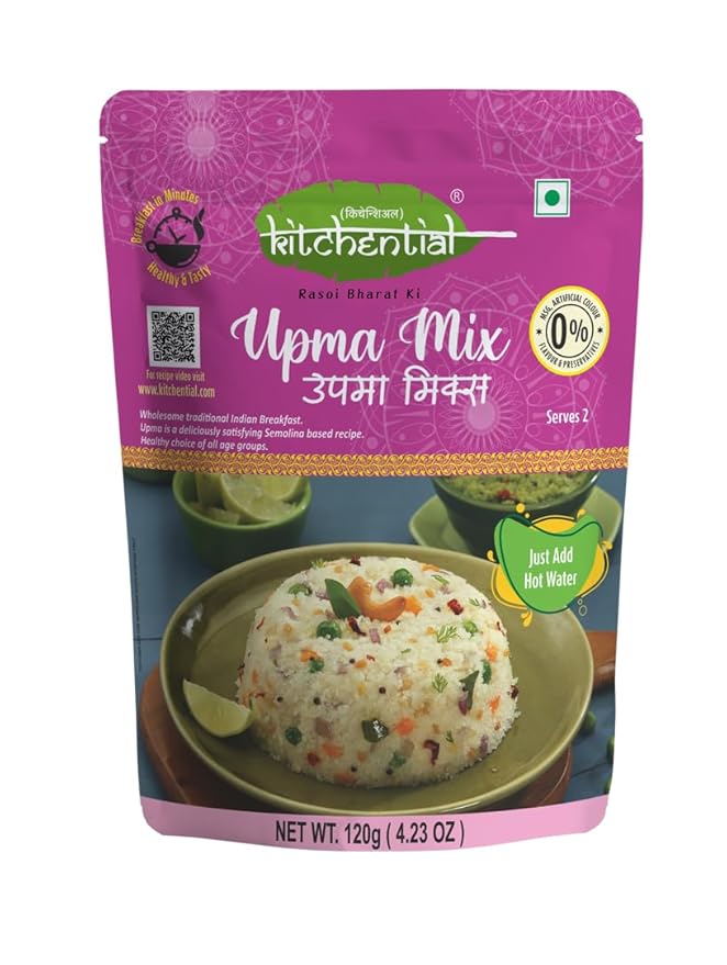 Kitchential Upma Mix | Instant & Ready To Eat | Tasty & Nutritious Indian Breakfast | Quick & Easy Meal | Perfect For Busy Mornings | (120 gm Pack)