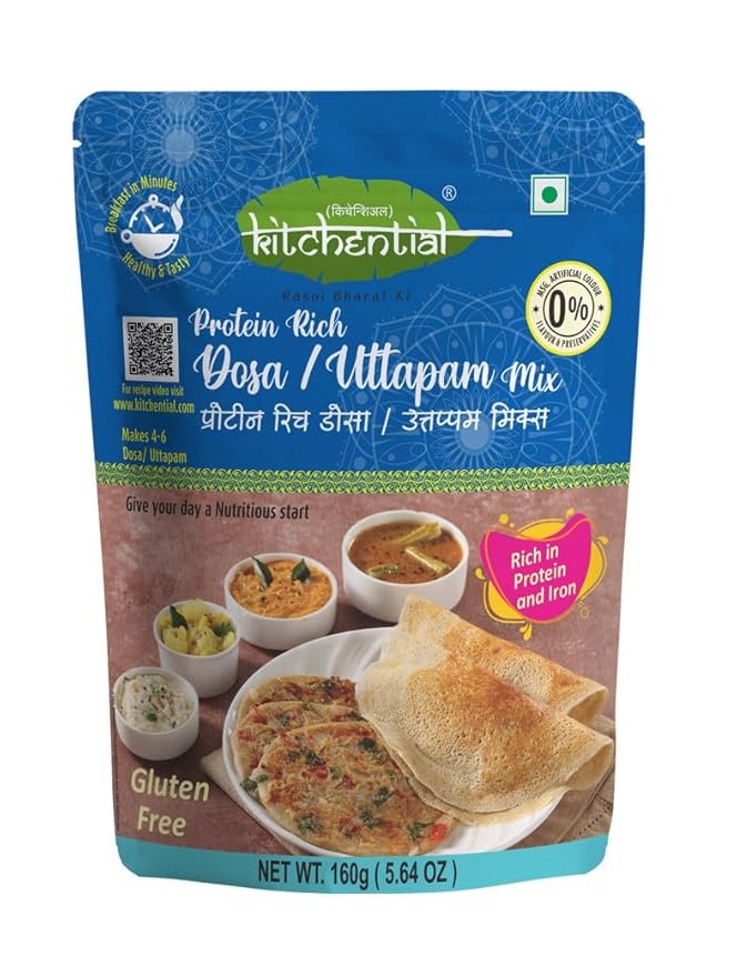 Kitchential Protein Rich Dosa/Uttapam Mix | Ready To Cook & Instant South Indian Recipe | High Protein & Delicious | Perfect For Healthy Breakfasts | (160 gm Pack)